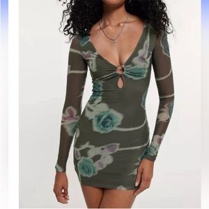 Silence + Noise XSmall Dress Bella Key-Hole Mini Dress neutral multi roses lined